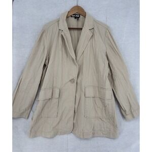 Womens DKNY Jeans Oversized Cotton Twill Blazer Jacket Med Khaki Neutral